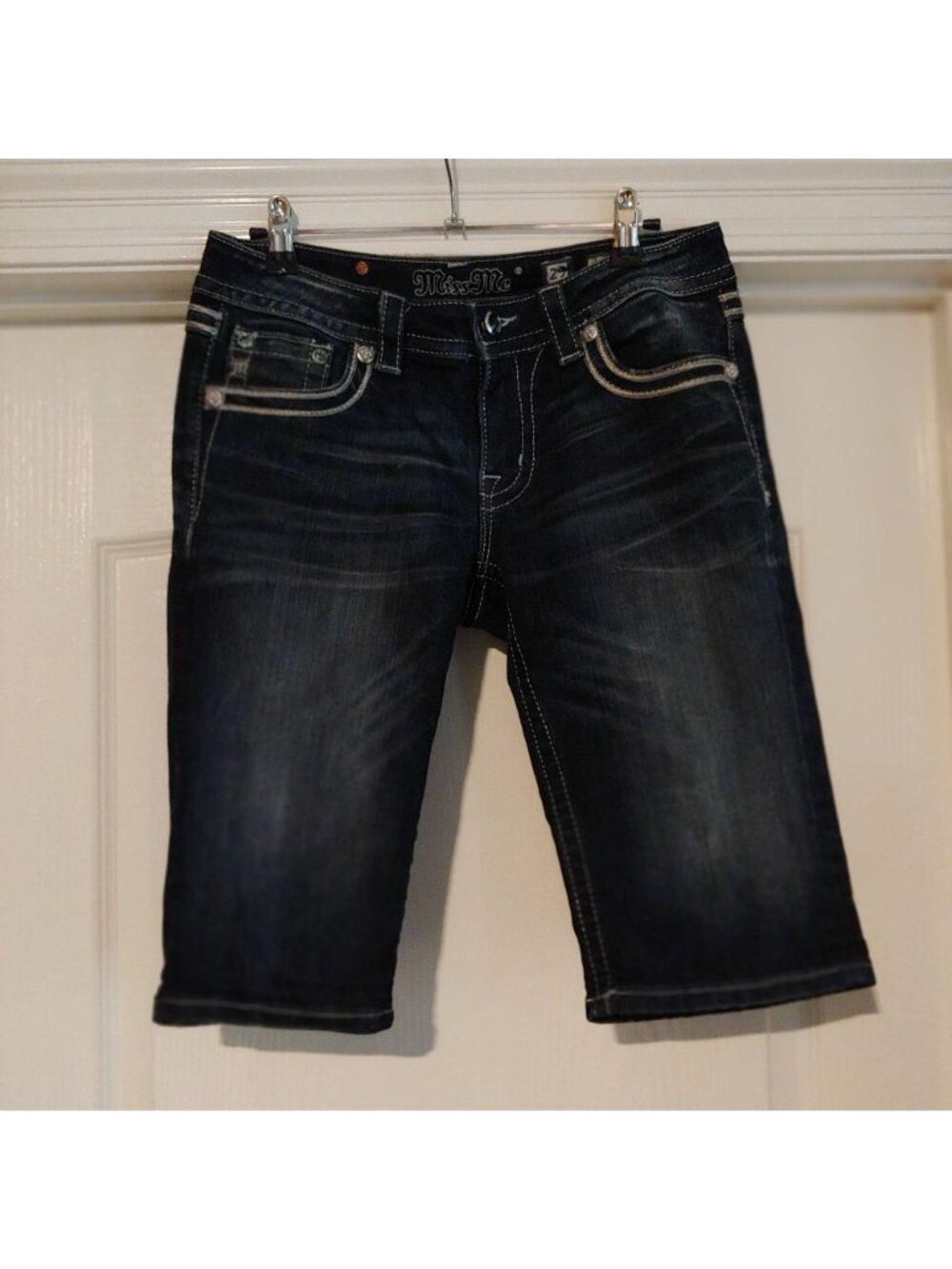 Miss Me Dark Blue Denim Shorts with Embellished Cross Detail - Picture 2 of 13